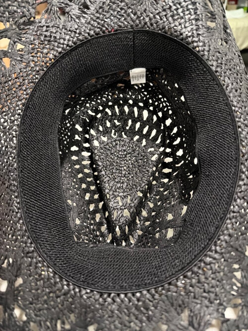 Black Woven Straw Cowboy Hat With Beaded Band & Turquoise Stone Accent - Picture 8 of 9